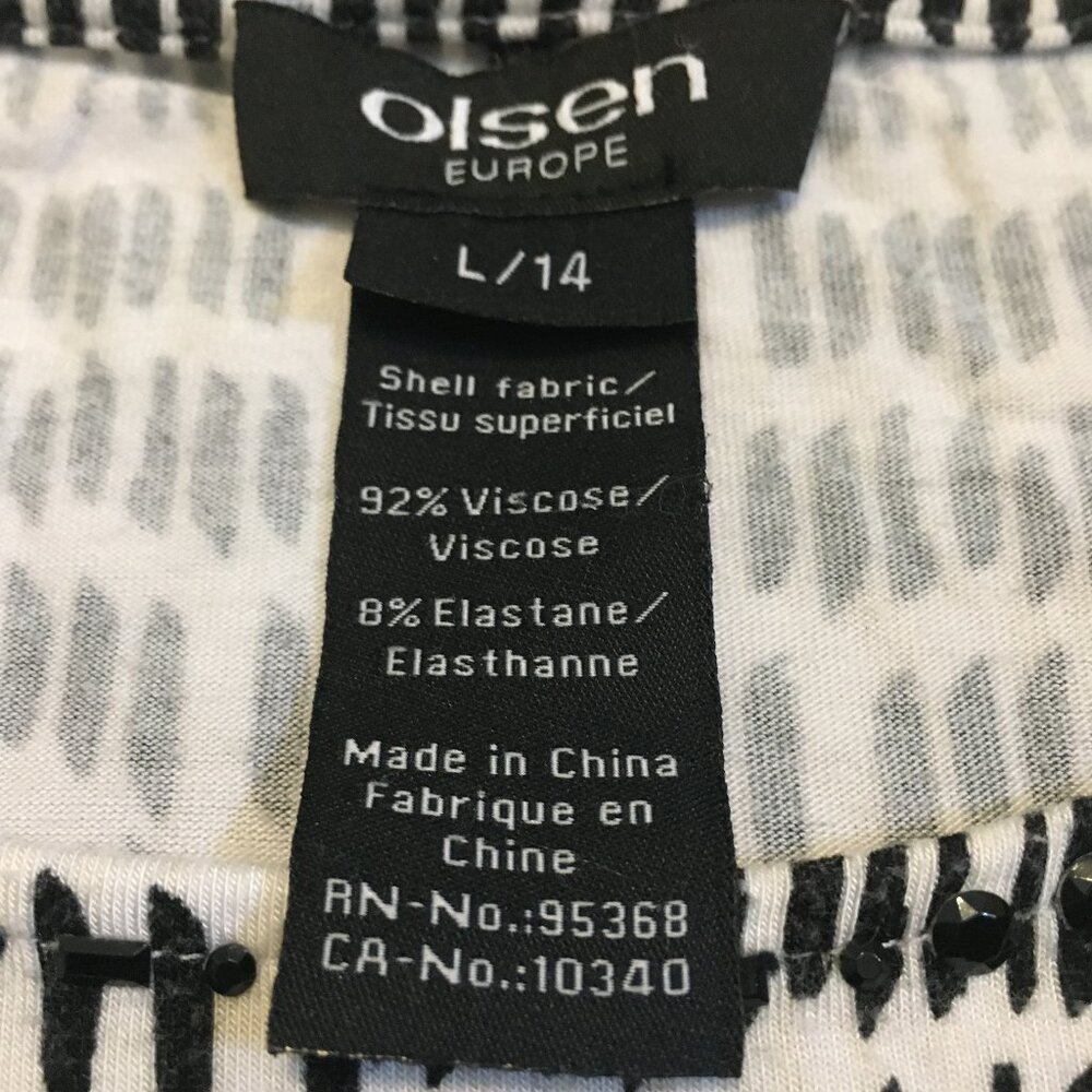 Olsen Europe Rhinestone Viscose Tally Graphic Tee Black White L/14 - Picture 11 of 16